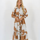 Elise Floral Midi Dress - Camel
