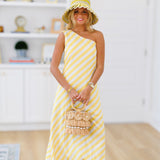 Hanna Striped One Shoulder Dress - Yellow/White
