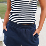 Fancy French Terry Mini Shorts - Deep Navy
