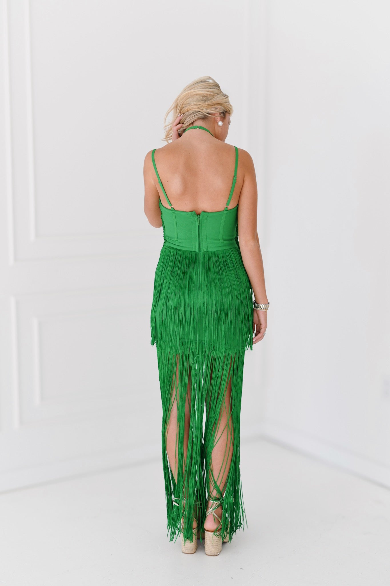 green fringe dress
