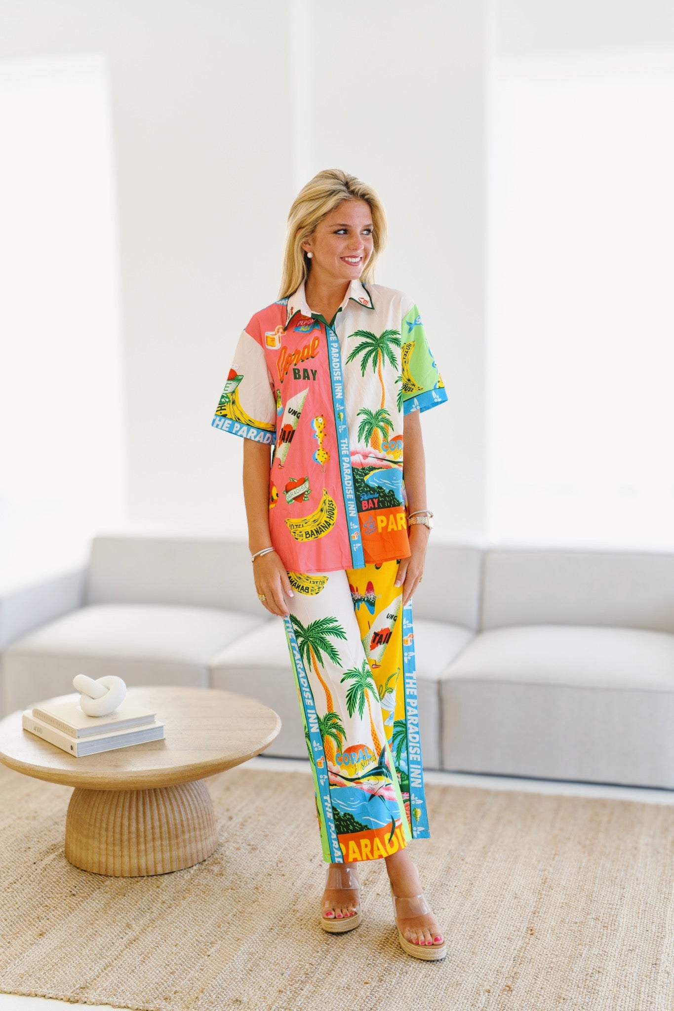 Tropical Pants and Button Up Set-Multi