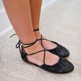 Laney Lace Up Ballet Flats - Black