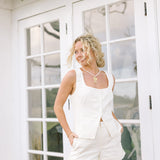 Clara Sleeveless Scoop Button Down Set - Cream
