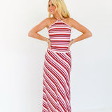 Harlee Halter Striped Maxi Dress - Magenta Stripe