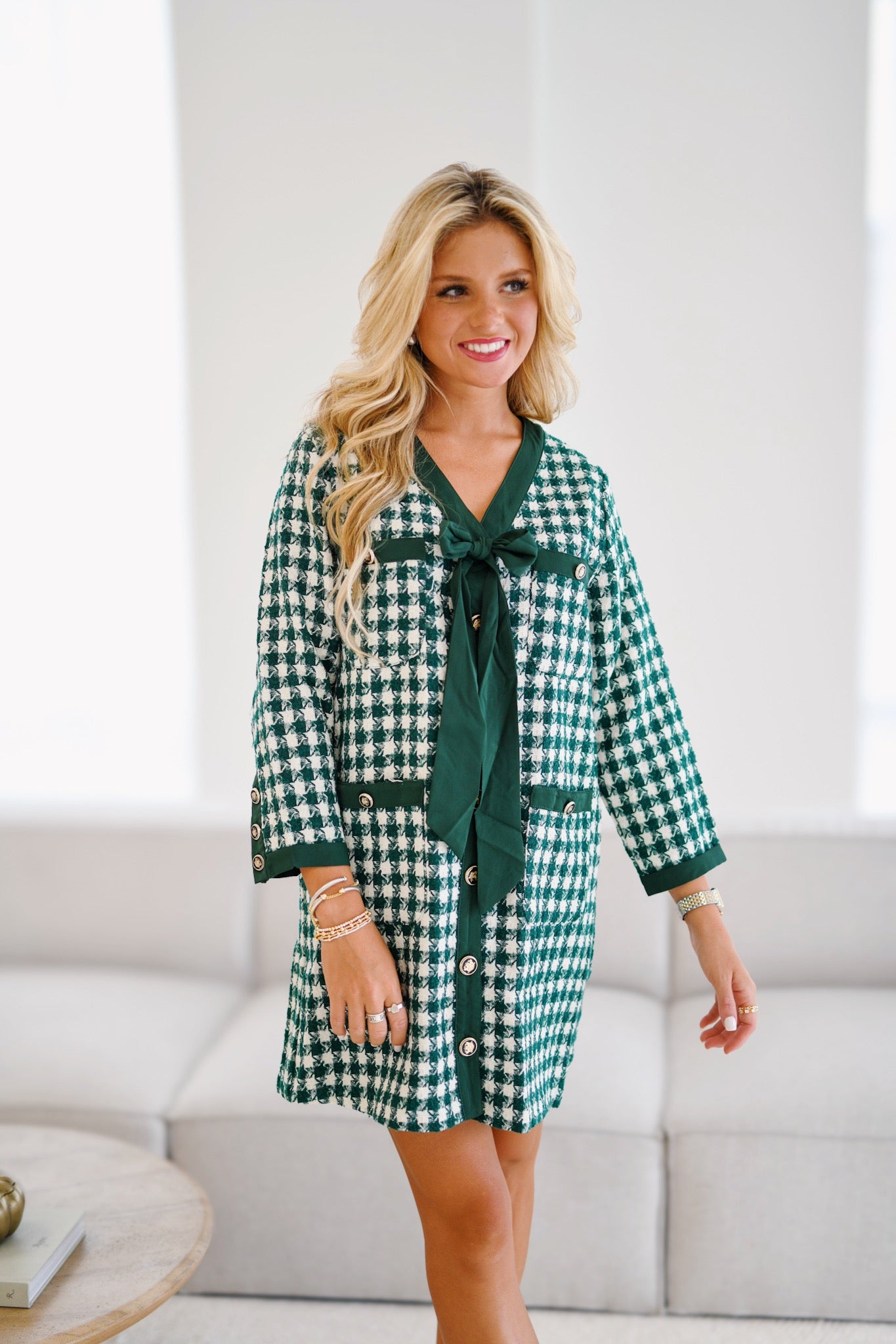 Molly Checkered Bow Dress - Green