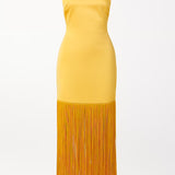 Hallie Halter Satin Fringe Maxi Dress - Yellow