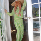 Fancy Striped Button Pants - Palm/Cream