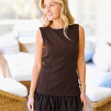 Blair Solid Sleeveless Mini Ruffle Dress - Brown