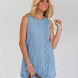 Catey Scalloped Detail Mini Dress - Lt Denim