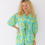 Dani Tie Front and Shorts Set - Teal/Lime