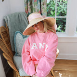 Fancy Oversized Fleece Mockneck - Hibiscus/White