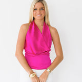 Tannah Drape Satin Cowl Top - Fuchsia