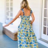 Isa Floral Ruffle Skirt Top Set - Blue/Green