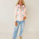 Reagan Floral Printed Vest Hoodie - Pink
