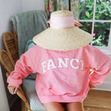 Fancy Oversized Fleece Mockneck - Hibiscus/White