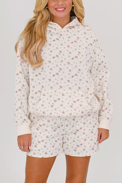 Leah Ditsy Floral Hooded Sweatshirt-Ivory