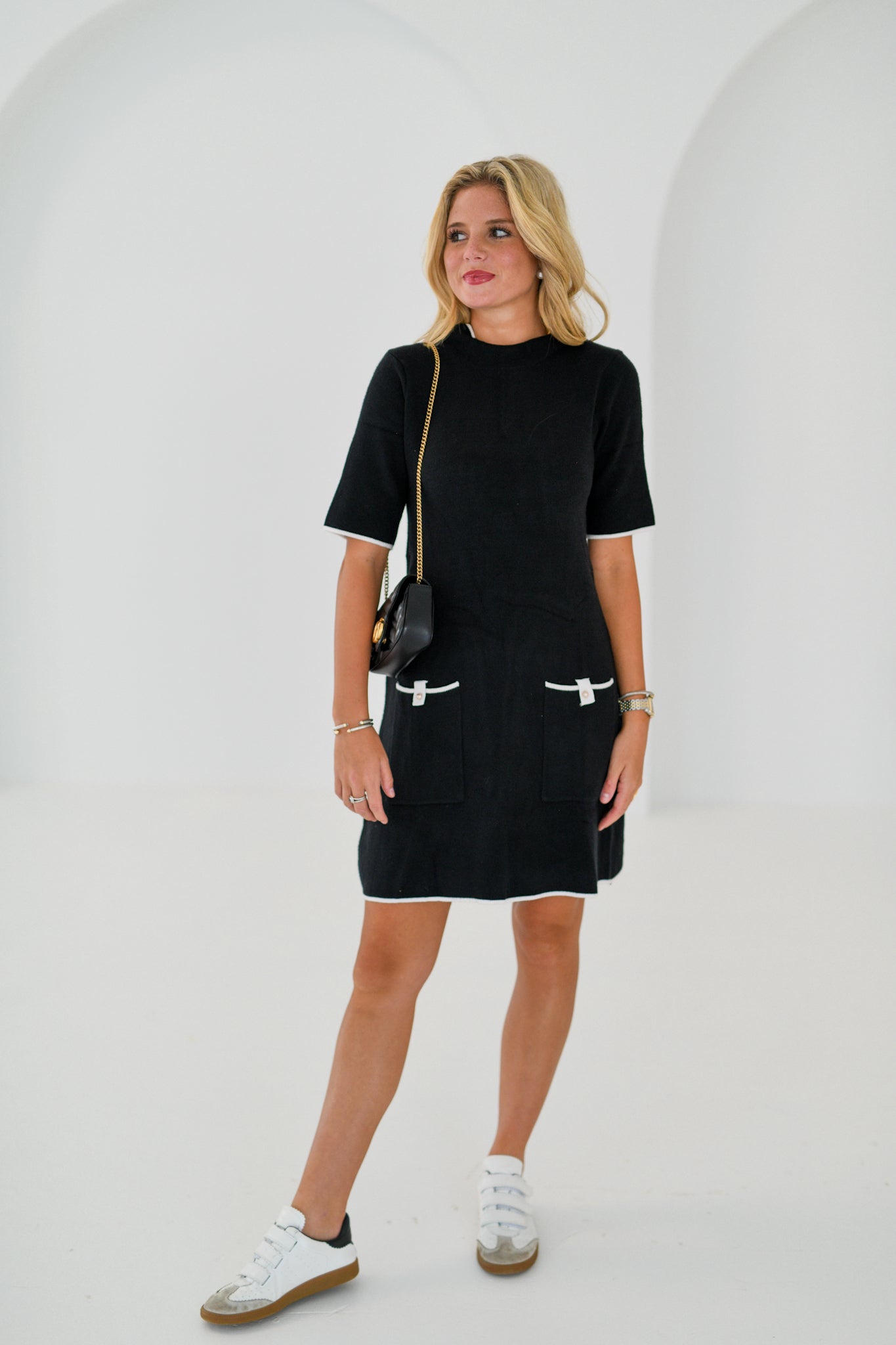 Lily Mock Neck Shift Dress - Black