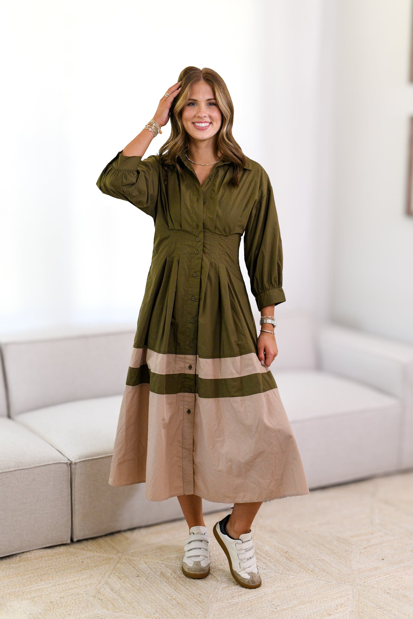 Berkley Midi Shirt Dress - Olive