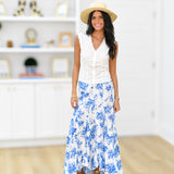 Hazel Flowy Maxi Skirt-Off White/Blue