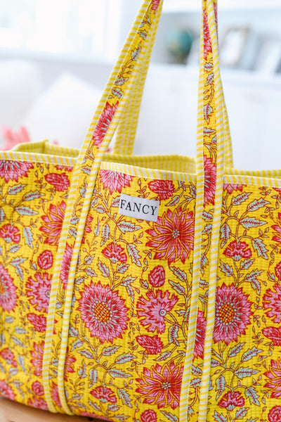 Kaylor Quilted Tote Bag - Yellow/Pink