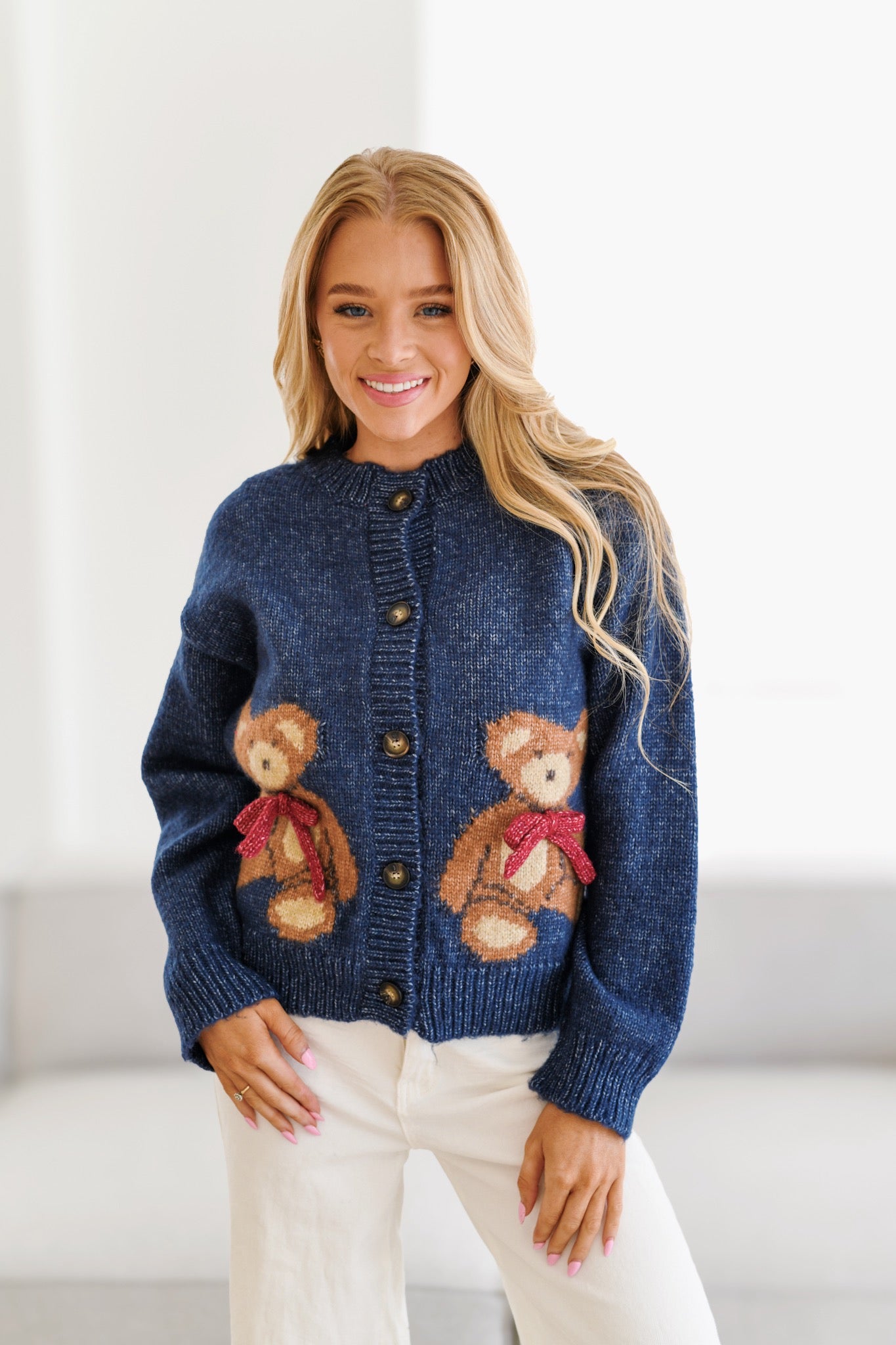 Teddy Bear Cardigan-Navy