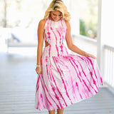 Maggie Drop Waist Cut Out Midi Dress -Pink Tie-Dye