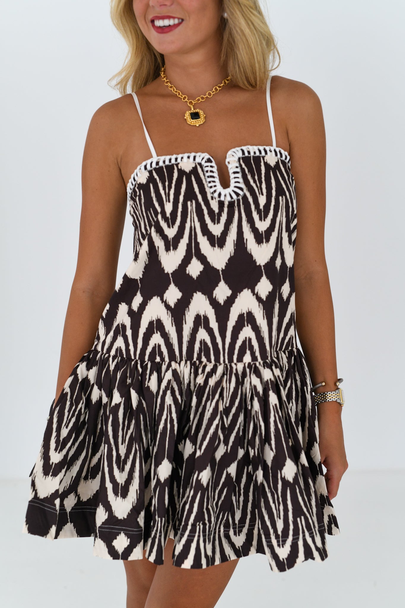 Kaylor Sweetheart Dress - Dark Brown/White