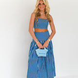 Roslyn Maxi Skirt Set - Navy/Baby Blue Gingham