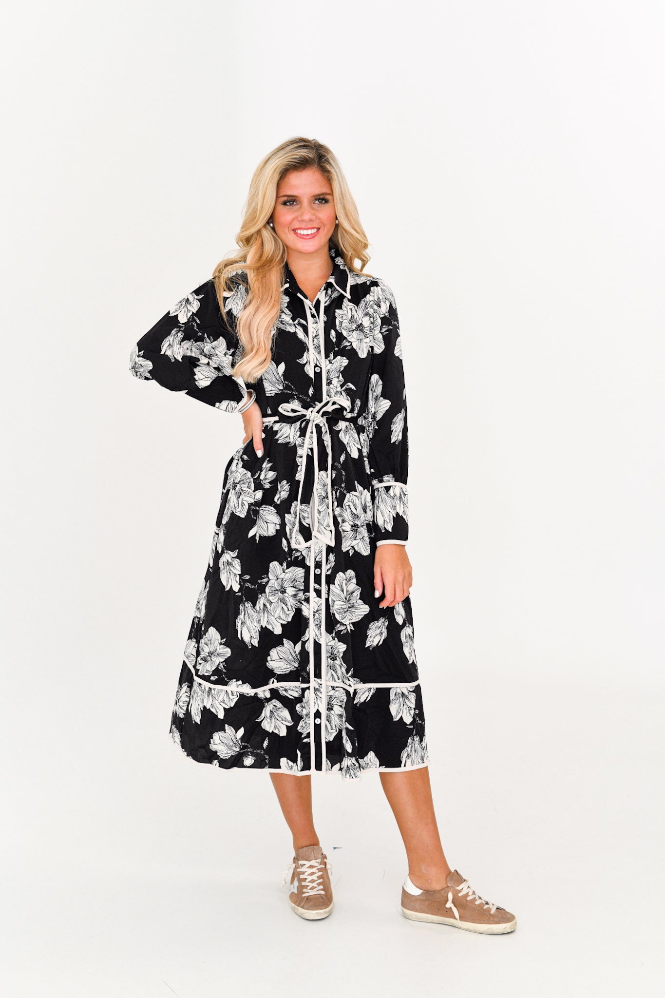 Payton Floral Midi Dress - Black