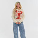 Layla Chunky Knit Lobster Sweater-Sand/Red