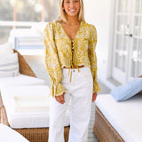 Janie Front Bow Tie Long Sleeve - Mustard
