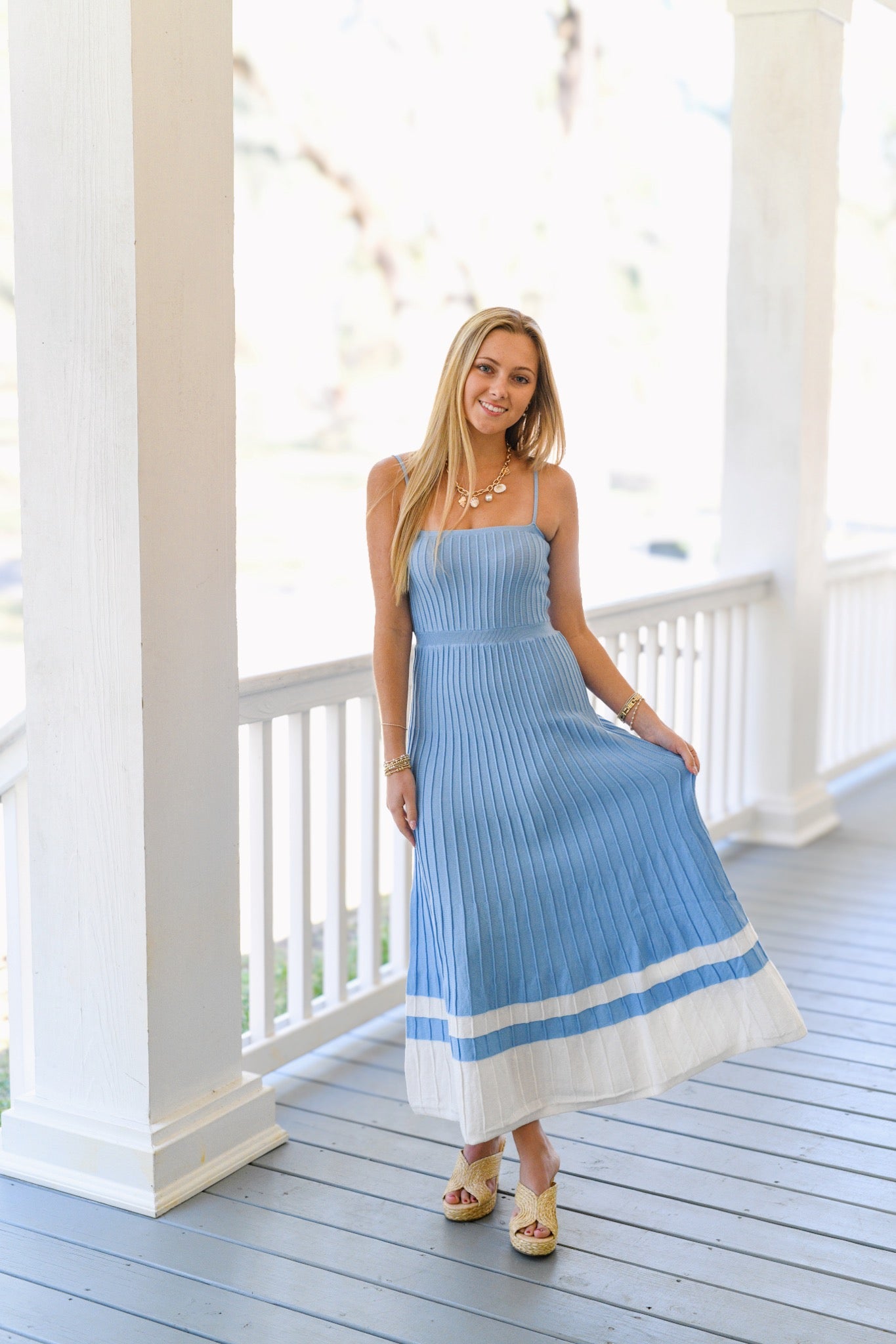 Kenzie Sleeveless Dress - Light Blue Ivory