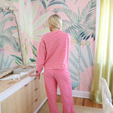 Fancy Striped Button Pants - Hibiscus/Paradise Pink