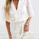 Lillie Lace Collared Mini Dress - Off White