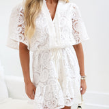 Lillie Lace Collared Mini Dress - Off White