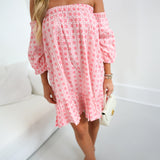 Ciara Strapless Bubble Sleeve Mini Dress - Baby Pink Blockprint