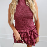 Sam Sleeveless Smocked Mini Dress - Wine