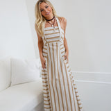 Diane Two Tone Striped Maxi Dress - White/Taupe