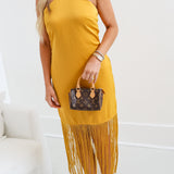 Hallie Halter Satin Fringe Maxi Dress - Yellow