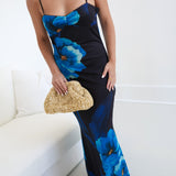 Summer Resort Floral Slip Dress - Black/Blue