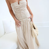 Shyla Ruched Column Bardot Maxi Dress - Milk