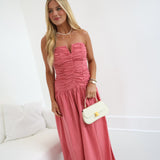 Becca Ruched Column Bardot Maxi Dress - Pink