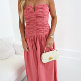 Becca Ruched Column Bardot Maxi Dress - Pink