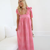 Emme Maxi Tie Dress - Pink/White Striped