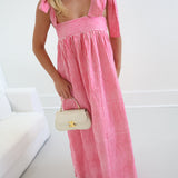 Emme Maxi Tie Dress - Pink/White Striped