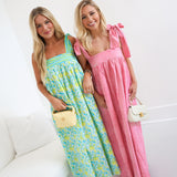 Emme Maxi Tie Dress - Pink/White Striped