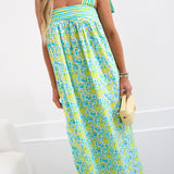 Mallie Maxi Tie Dress - Teal/Lime