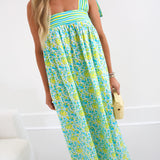 Mallie Maxi Tie Dress - Teal/Lime