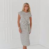 Whit Knot Detail Dress - White/Navy