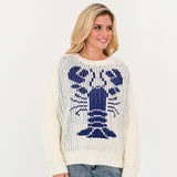 Evelyn Chunky Knit Lobster Sweater-Cream/Blue